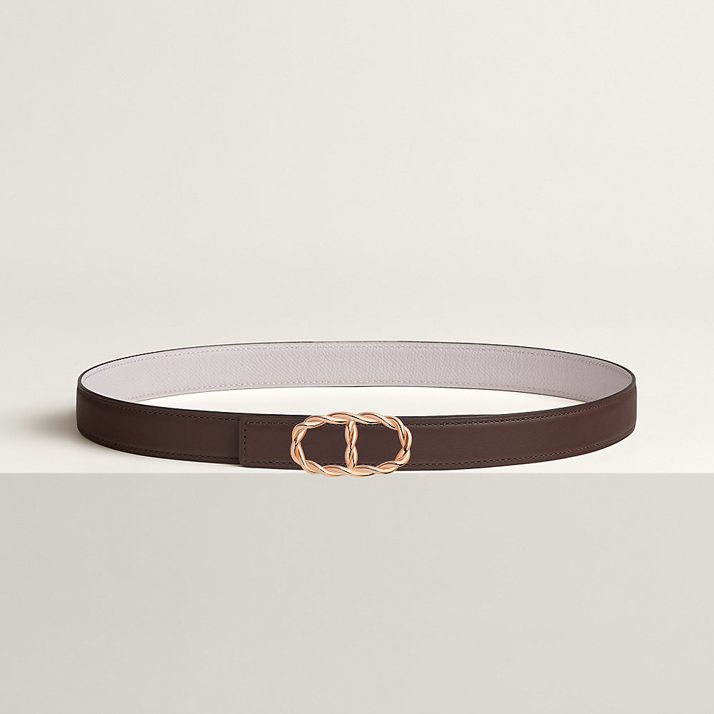HM MAILLON H BELT BUCKLE & REVERSIBLE BLACK LEATHER STRAP 13 MM GOLD HARDWARE
