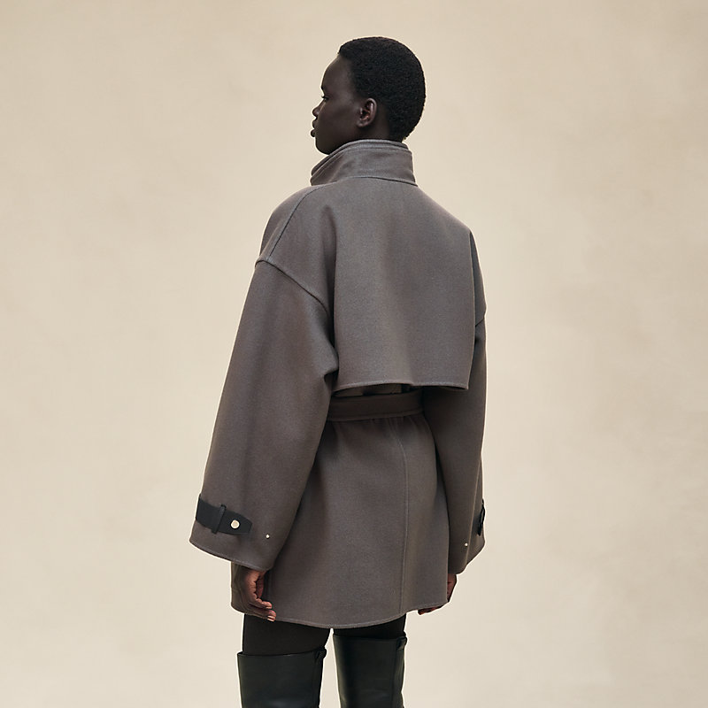 Manteau court mix cuir