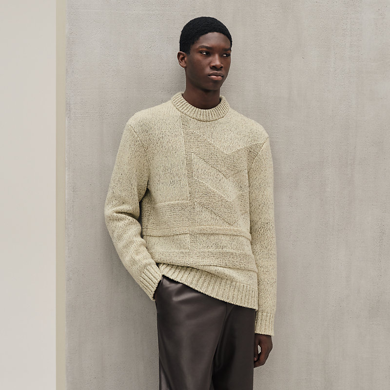 ニット・セーター SATUR Logo Embroidered Crew Neck Knit Resort Ivory Knitted cotton sweater - Men | MANGO USA