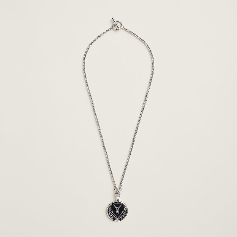 【HERMES】Medaille OP'H necklace, small model Hermes Gold Plated Metal Enamel Medaille OP'H Small Model