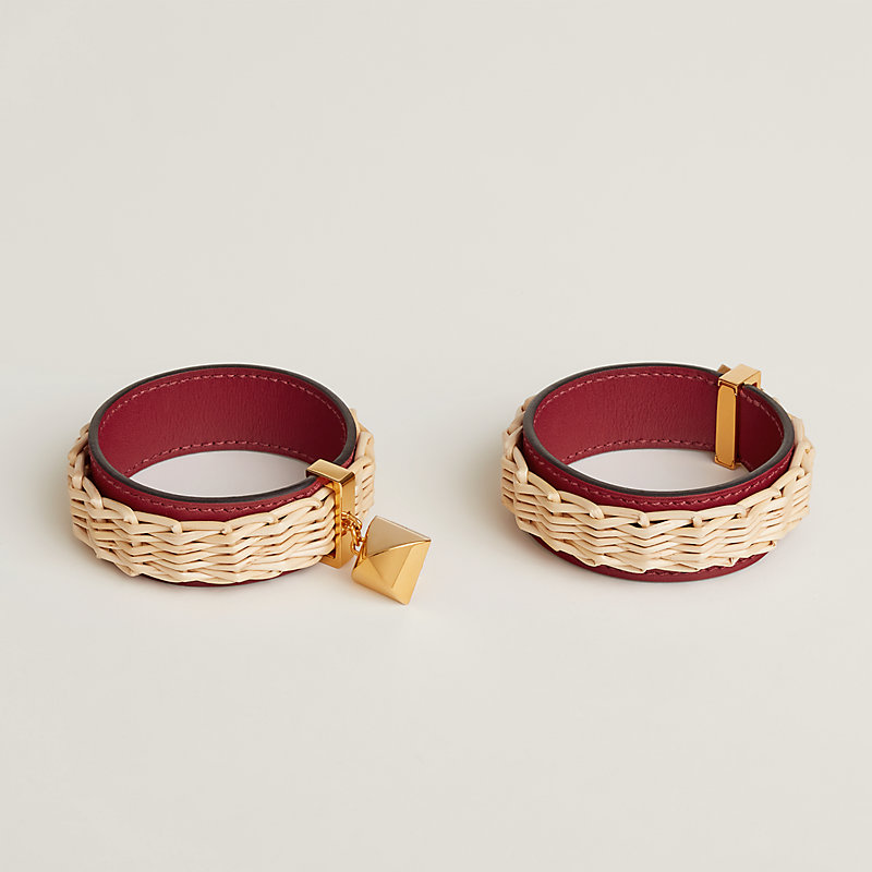 （HERMES）Medor Picnic earrings Hermes Medor Picnic Earrings Leather and Wicker with Metal