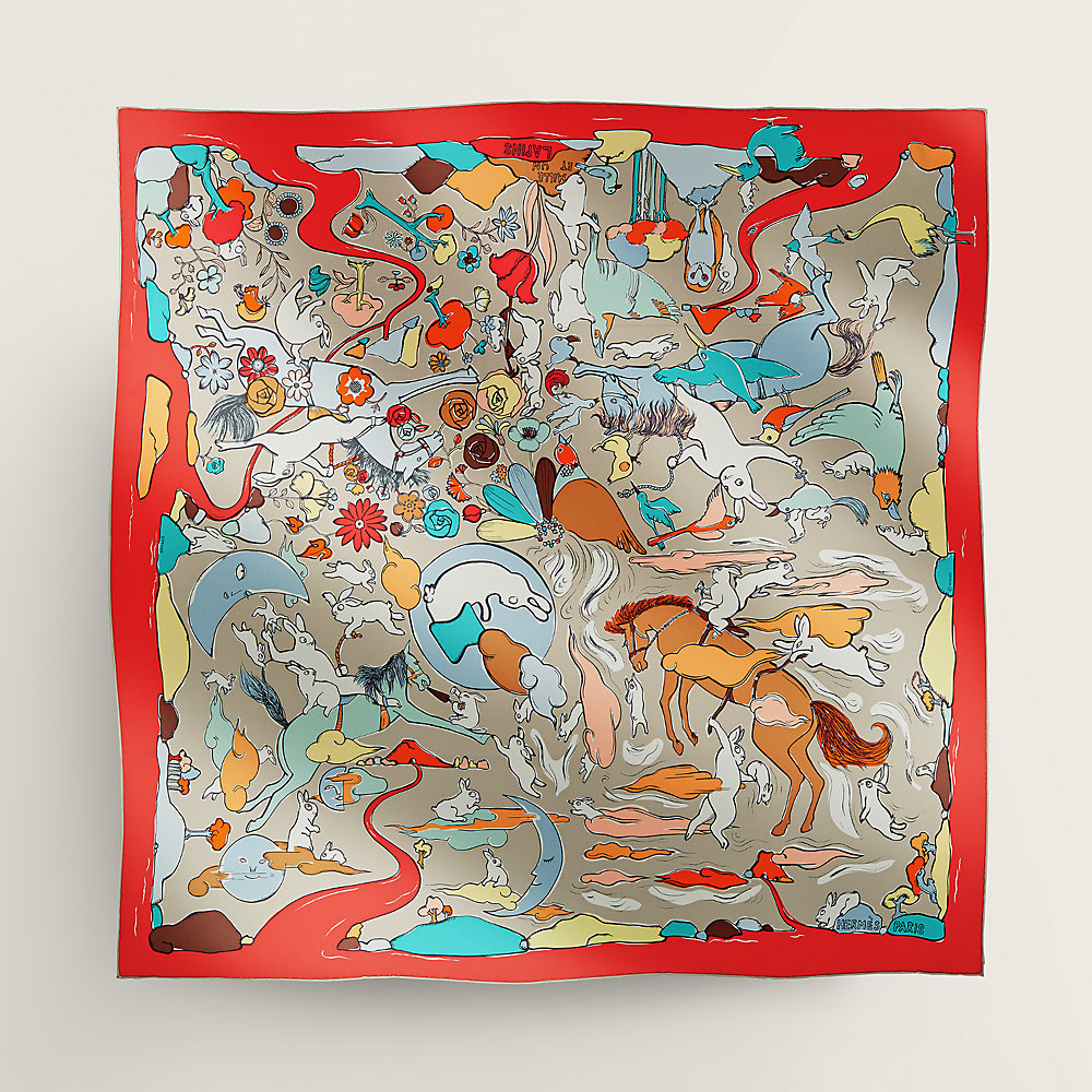 HERMES 2023 'Mille et Un Lapins' Silk Twill 90 Scarf *New - Timeless  Luxuries