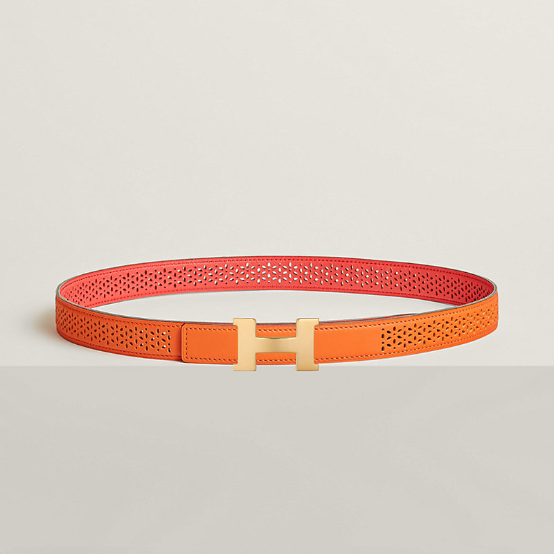 Hermes Constance Gold H belt buckle Reversible Orange Black