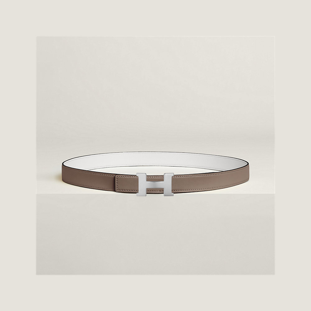Reversible Epsom / Swift Leather Hermes Belt in Noir / Etoupe