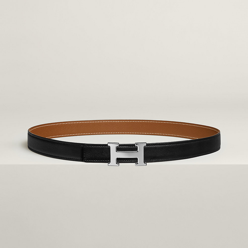 HM MAILLON H BELT BUCKLE & REVERSIBLE CHERRY RED LEATHER STRAP 13 MM SILVER HARDWARE
