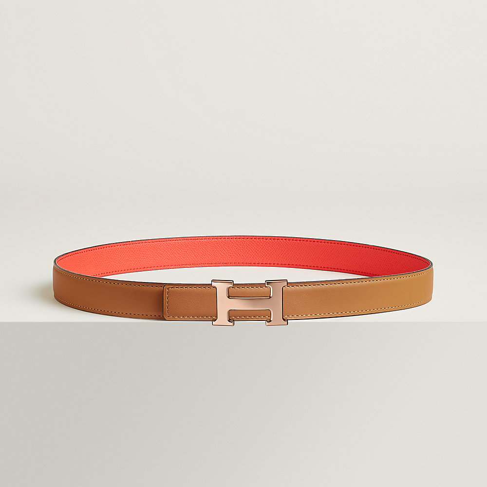 HM H BELT BUCKLE & REVERSIBLE WINE RED AND BLACK STRAP 38MM GOLD HARDWARE