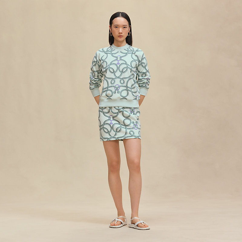 Mini-jupe imprimé « Palefroi Remix » - Bleu | Hermès France