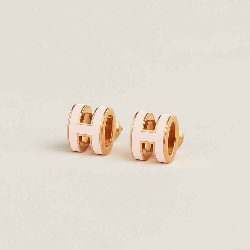 Hermes Earrings Pop H Dragee in Lacquer/Metal with Rose Gold Plated - US