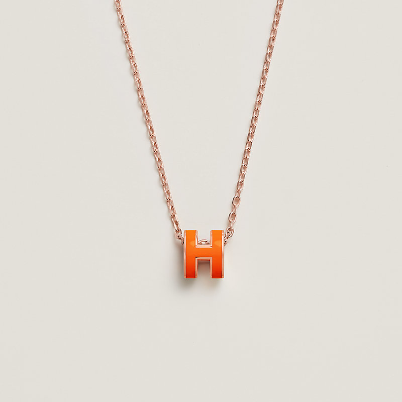 Hermes Pop H Necklace (Marron Glace and Rose Gold) | Rent Hermes jewelry  for $55/month