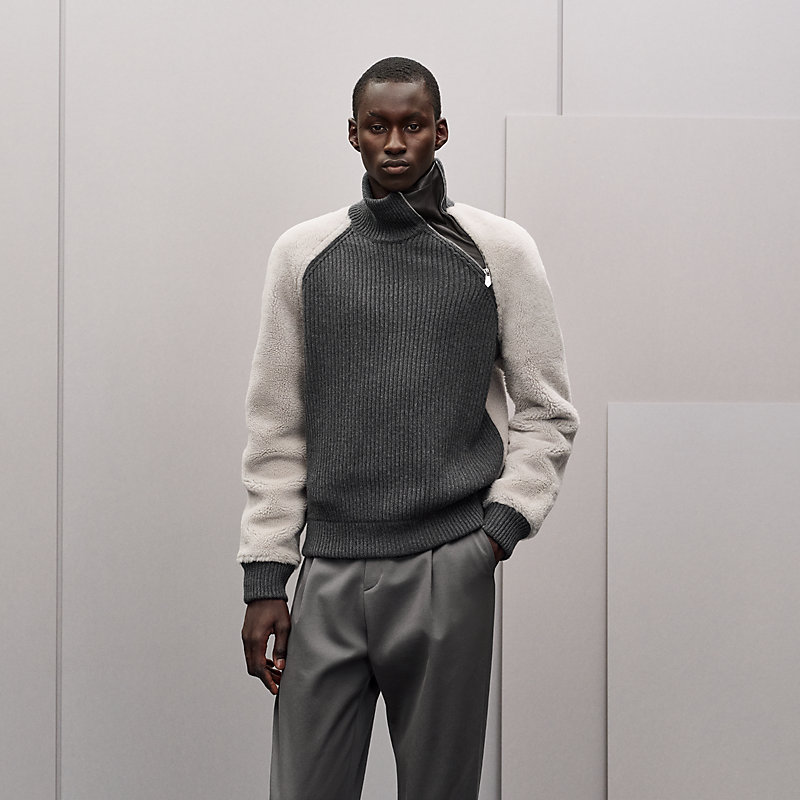 "Mix maille et shearling"風琴領套頭衫