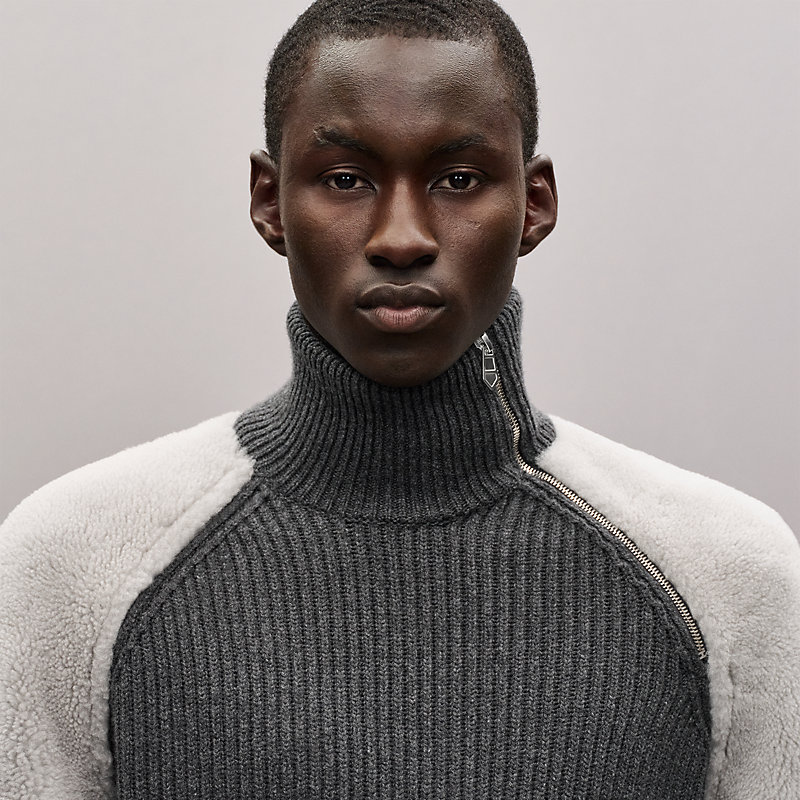 "Mix maille et shearling"風琴領套頭衫