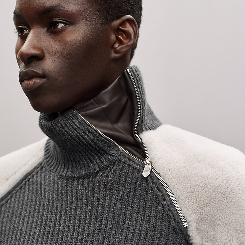 "Mix maille et shearling"風琴領套頭衫