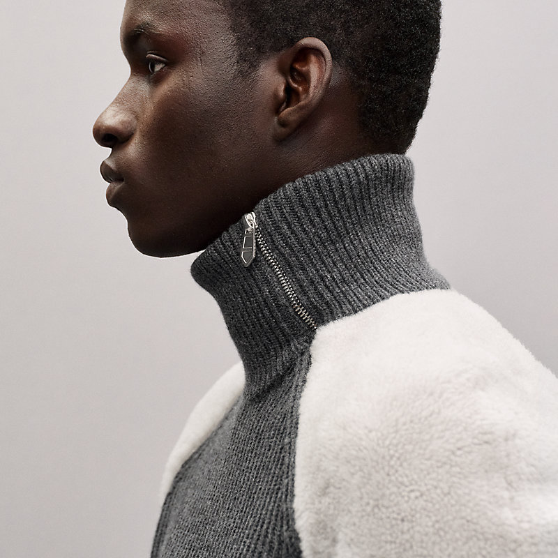 "Mix maille et shearling"風琴領套頭衫