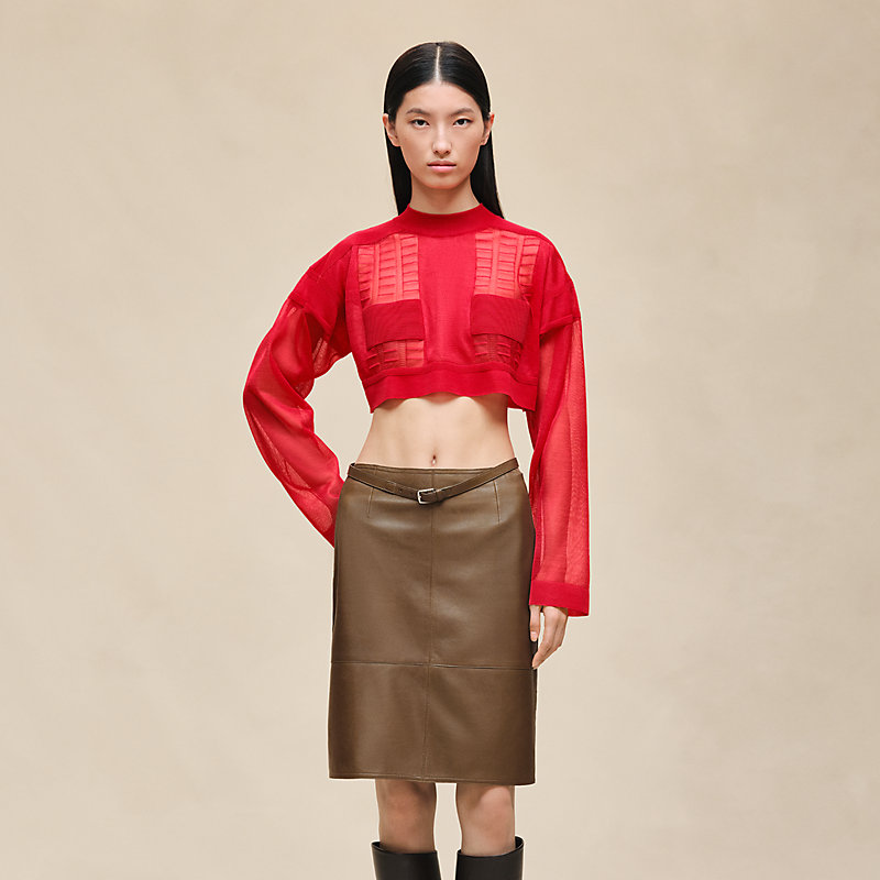 Mixed knit pencil skirt