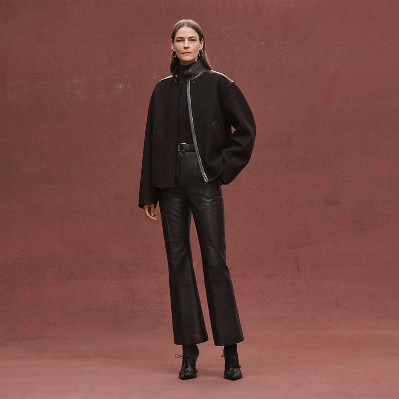 Mixed leather short jacket - Brown | Hermès Canada