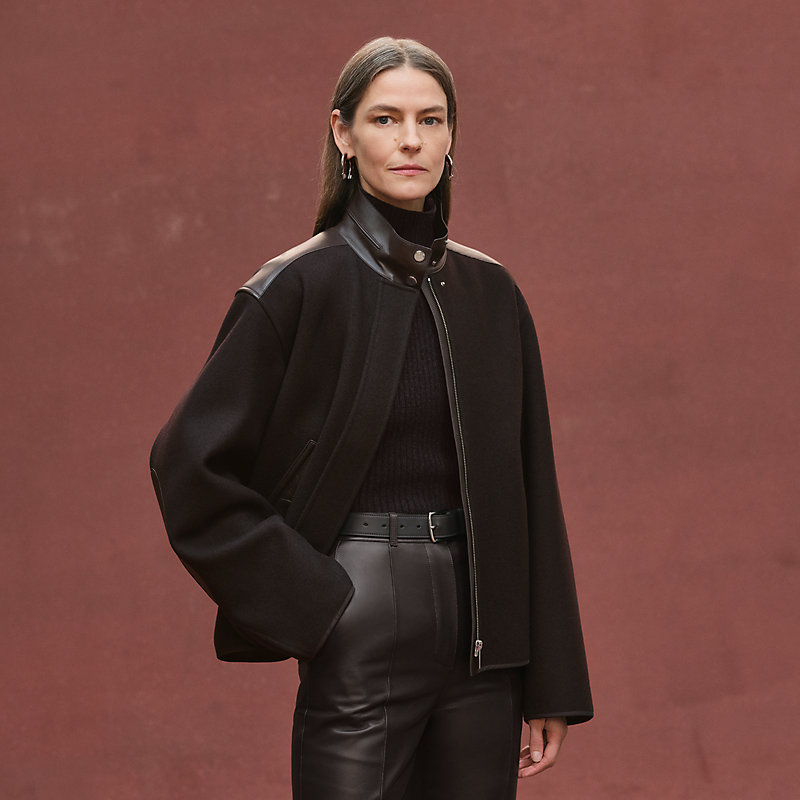 Mixed leather short jacket - Brown | Hermès Finland