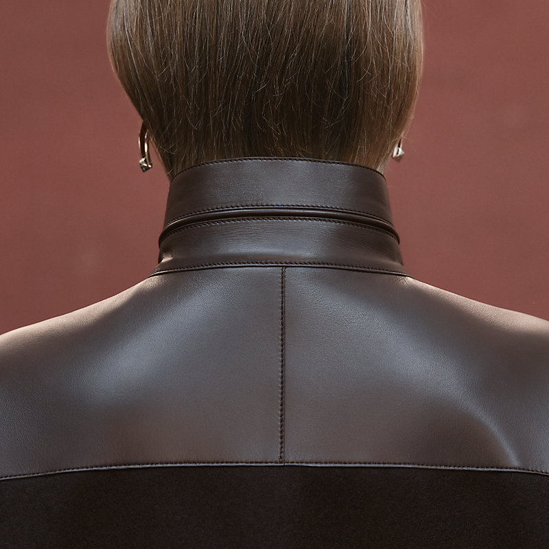 Mixed leather short jacket - Brown | Hermès Finland