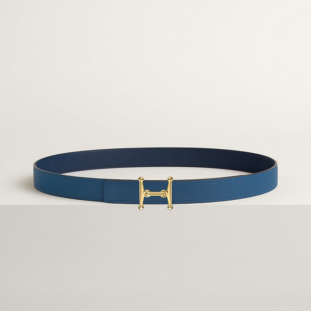 TUBE H BELT BUCKLE & REVERSIBLE KHAKI BROWN AND BLACK LEATHER STRAP 38MM SILVER HARDWARE