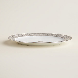Mosaique au 24 platinum oval platter, small model | Hermès USA