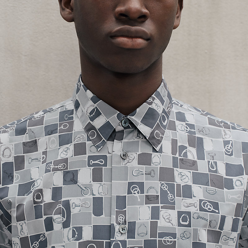 トップス HERMES graph check shirts MADE IN FRANCE Mosaique Equestre