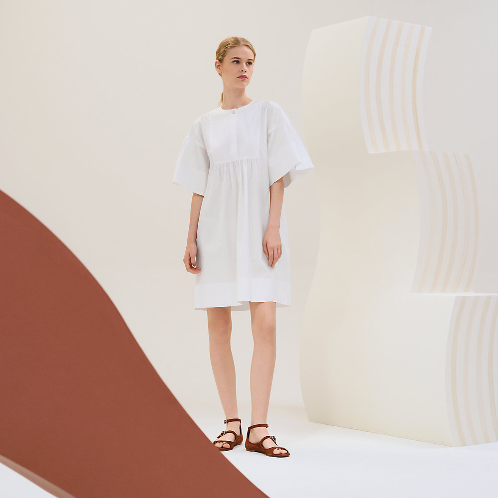 HERMES ボヘミアンショートドレス ガーゼ・モザイク boho dress 5E0570DB02_worn_3
