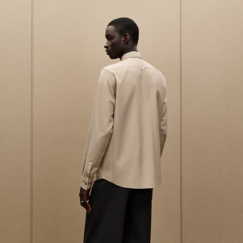 "Nervures H" straight cut silk shirt with Louis collar, View: , view 3 of 7