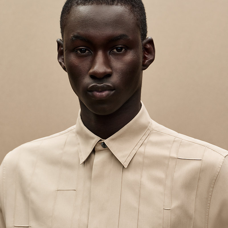 "Nervures H" straight cut silk shirt with Louis collar, View: , view 4 of 7