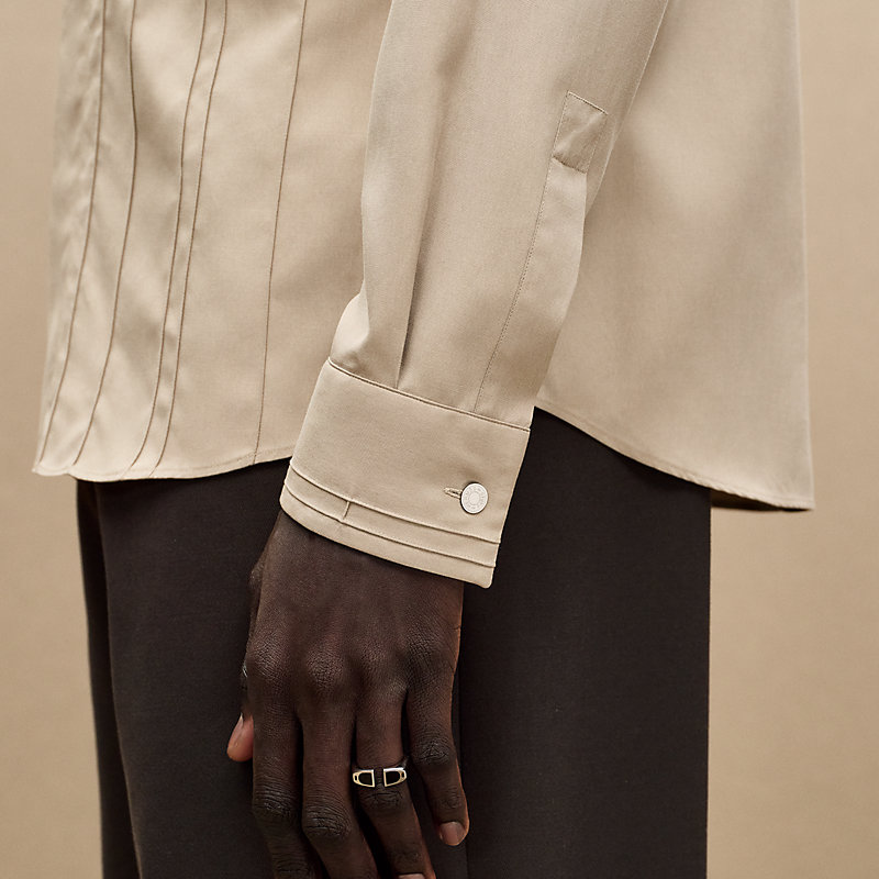"Nervures H" straight cut silk shirt with Louis collar, View: , view 5 of 7