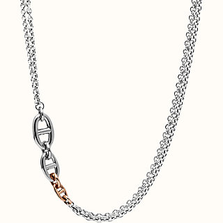 hermes long silver necklace