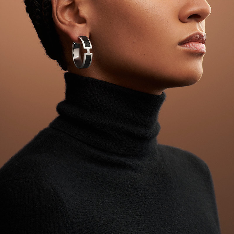 Boucles d'oreilles email earrings Hermès Black in Metal - 7109089