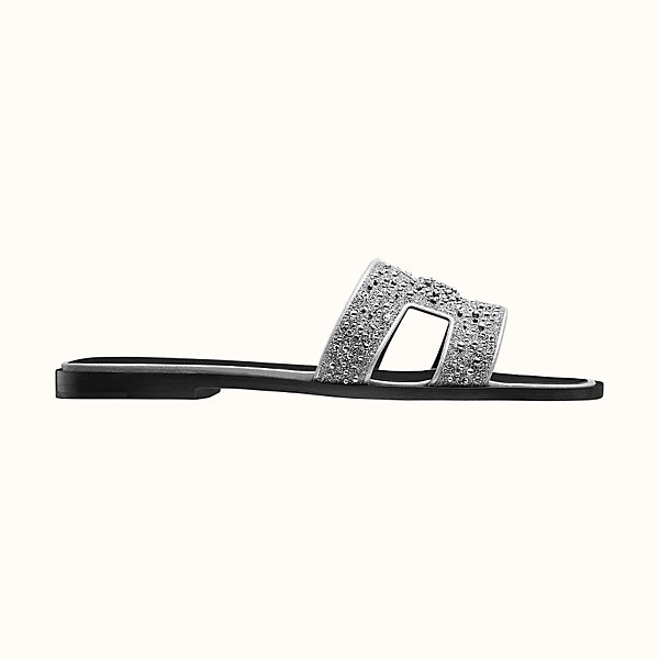 hermes oran sandals silver