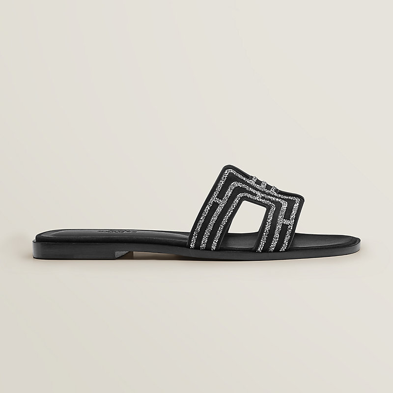 black hermes oran sandals