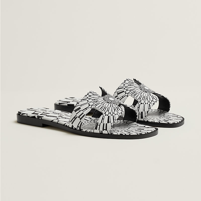 Hermes Oran Sandal Print Noir Calfskin Leather - H222106Z - US