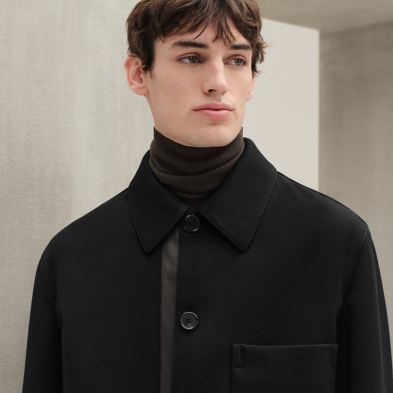 Overshirt with leather detail - 58 | Hermès Canada