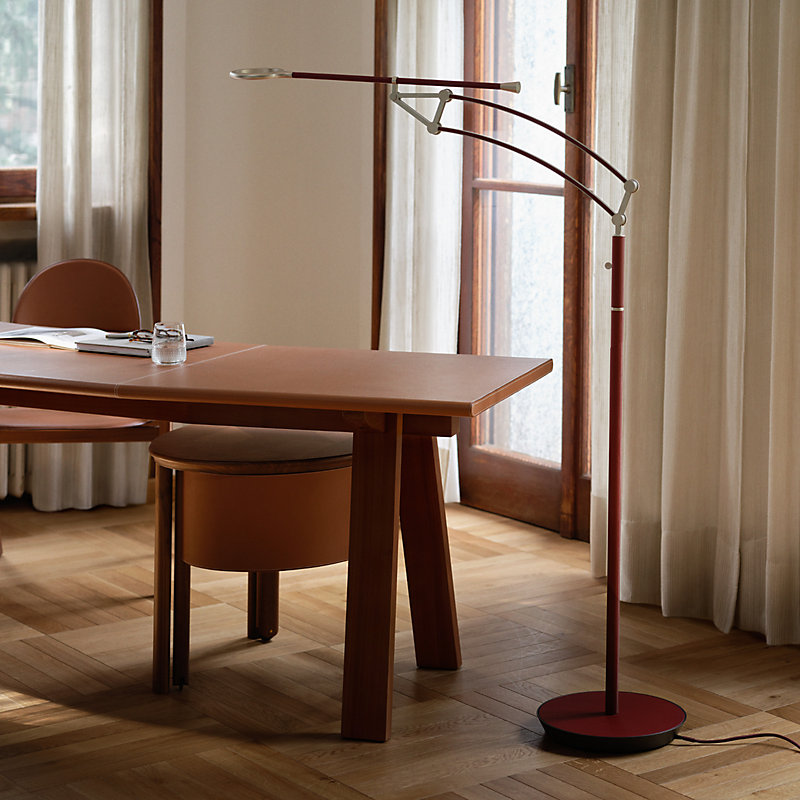 Pantographe reading floor lamp with LED ring