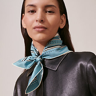 Hermes Silk Satin Bandana Paris Qui Roule Bandana 55 Blue