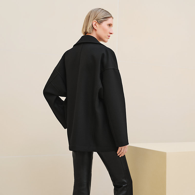 Hermes★素敵！Black Quilted Detail Wool Pea Coat Burberry Claythorpe Dark Charcoal Grey Wool blend Men's Pea