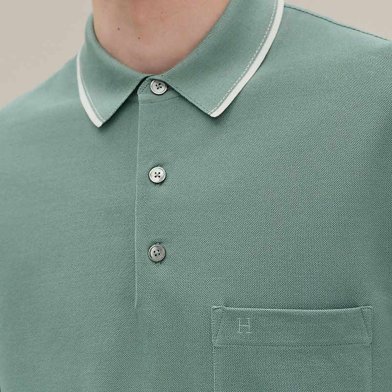 HERMES Mint Knit Polo Shirt Linen Gray L HERMES || Luxury H Logo