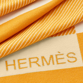 Coussin Hermès H Riviera Jaune, Laine Cachemire, Beige Sable 50cm