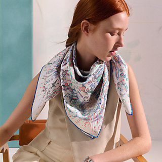 Please Hold The Line scarf 90 Blue Hermès USA