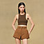 Pleated waist cotton shorts, View: Worn, worn, view 2 of 4