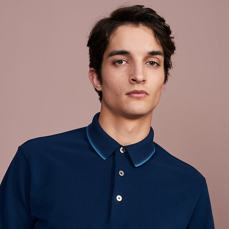 Polo shirt with pocket and striped collar