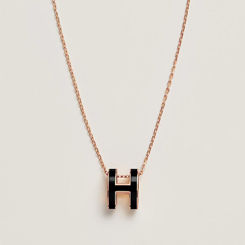 HERMES Lacquered Gold Mini Pop H Pendant Necklace White 899698 |  FASHIONPHILE