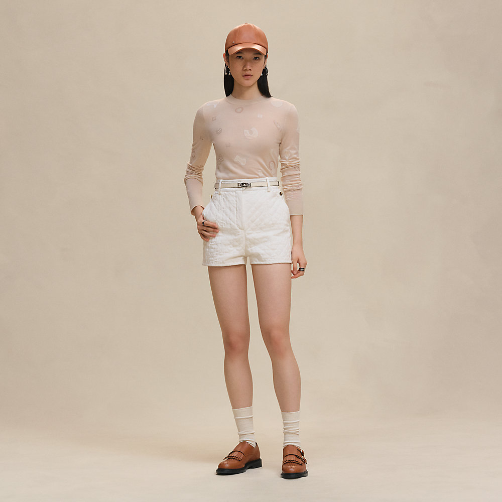 Pull léger manches longues motif « Candy Libris » - Blanc | Hermès France