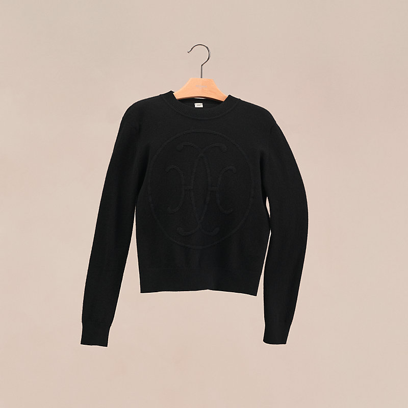 Pull manches longues motif « H Lift » Noir Hermès Belgique