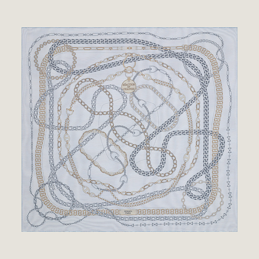HERMES 2021 SS Reaction En Chaines Scarf 90 (H003687S 04, H003687S 09,  H003687S 14, H003687S 03, H003687S 17)