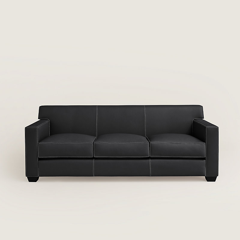 Par Hermes Comfortable 3 Seater Sofa, Black Leather 3 Seater Sofa Bed