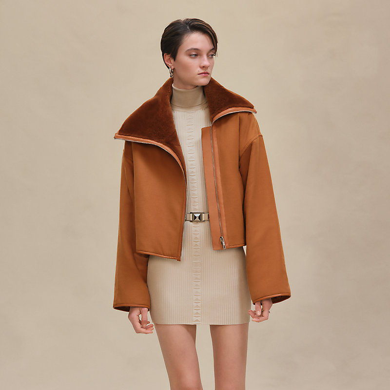 Reversible mixed sheepskin jacket - Brown | Hermès Macau SAR