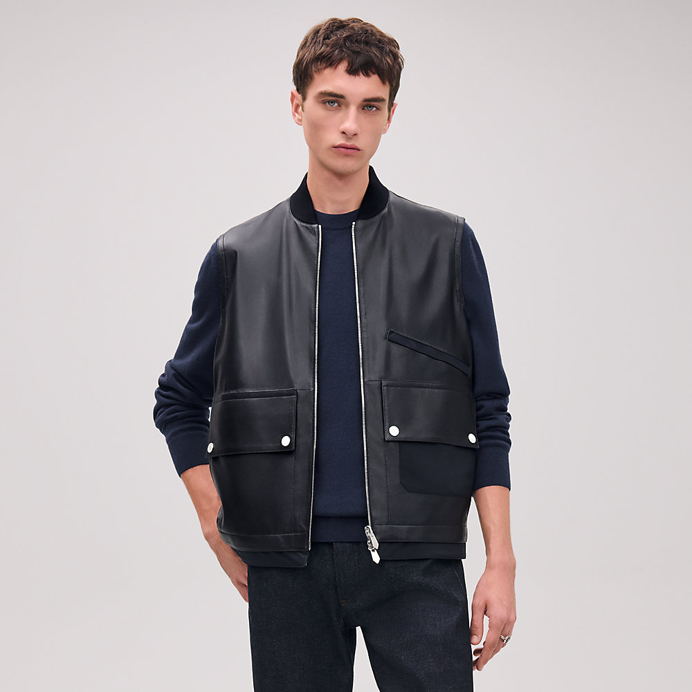 Reversible vest with leather detail | Hermès Australia
