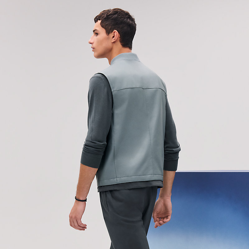 Reversible vest with leather detail - Green - 44 | Hermès UAE